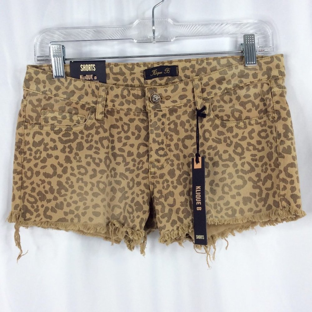 NWT Klique B Women's Leopard Print Jean Shorts - Tan